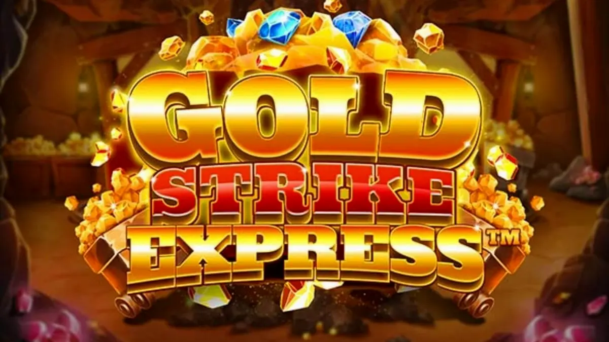 Tampilan visual slot Gold Strike Express dengan tema tambang emas dan jalur kereta di atas gulungan.
