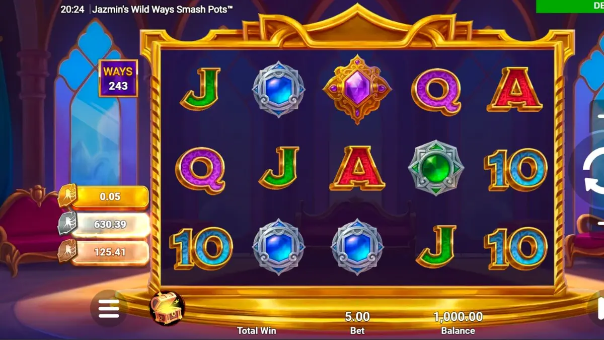Tampilan visual mewah slot Jazmin’s Wild Ways Smash Pots dengan nuansa Arab.